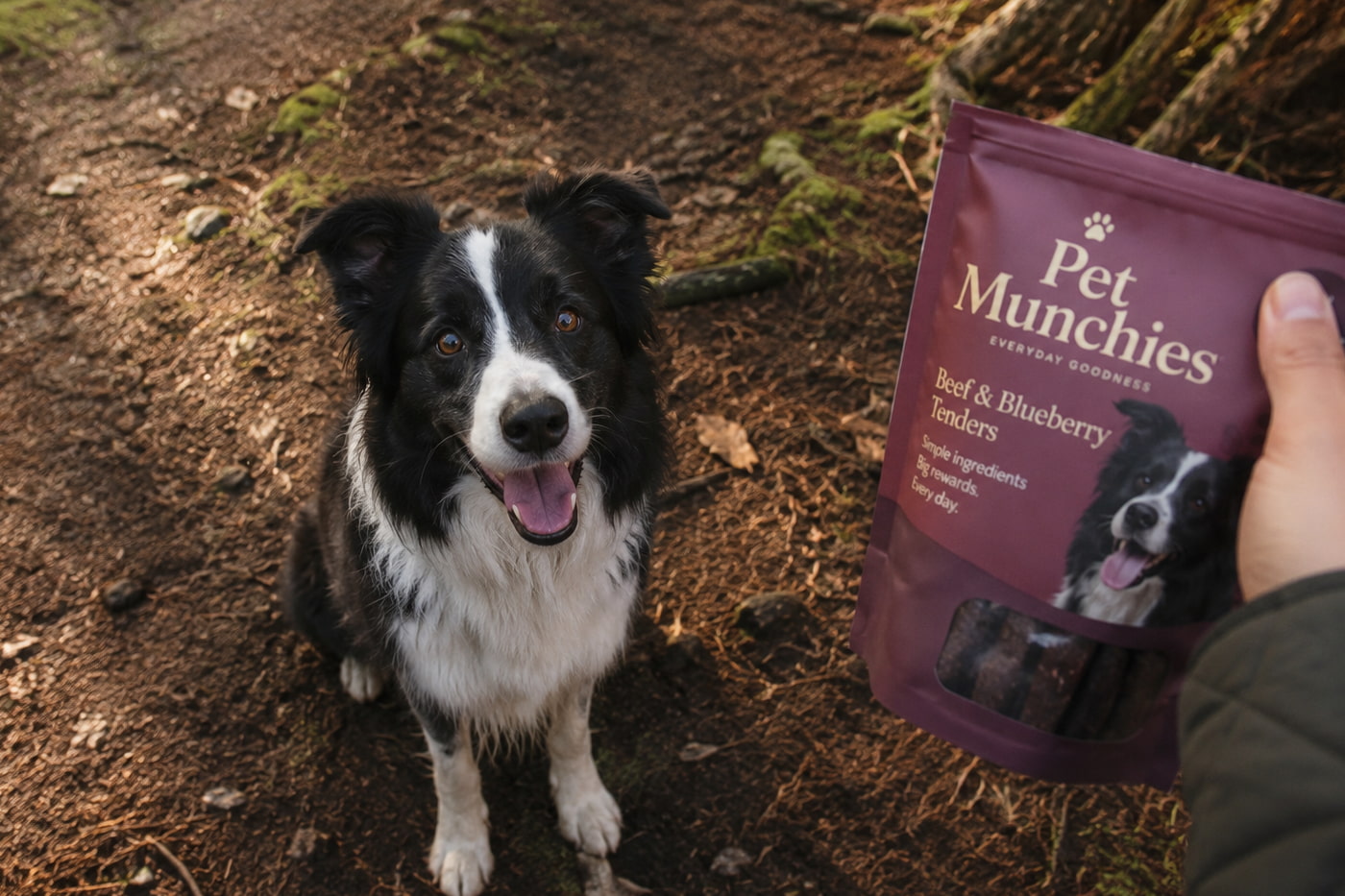 Pet Munchies — border collie with treat pack